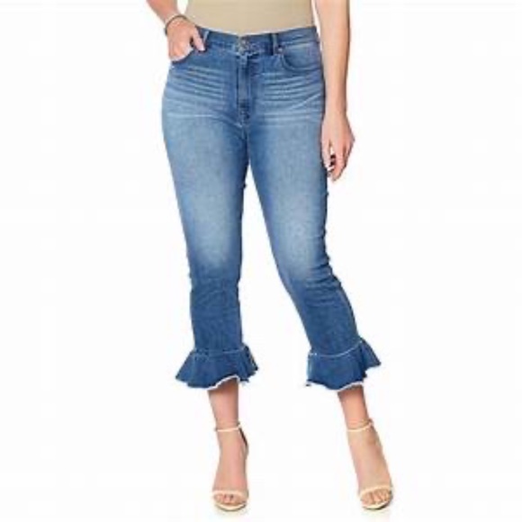 Diane Gilman Ruffled Cropped Jeans - Picture 1 of 3
